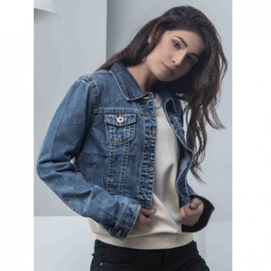 Cropped Denim Jacket For Women Blue