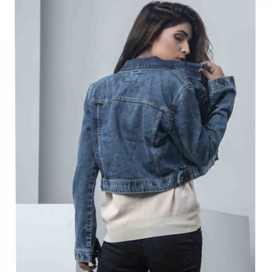 Cropped Denim Jacket For Women Blue