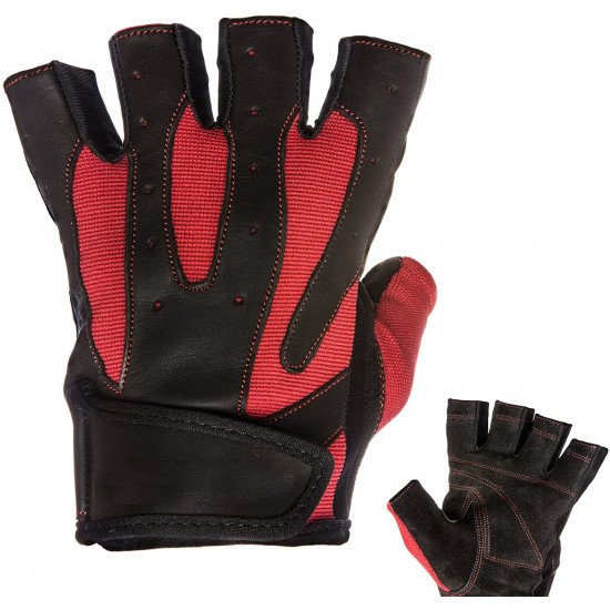 Mens Pro Leather Fingerless Weight Lifting Gloves