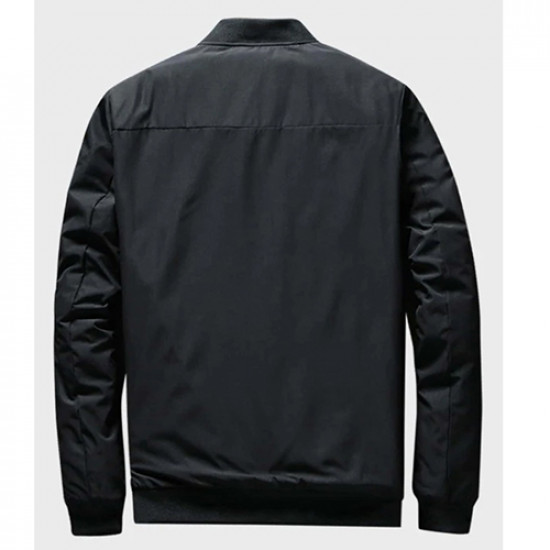 Men Solid Teddy Lined Bomber Jacket