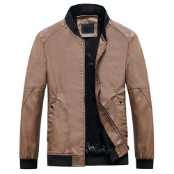 Men PU Zip Up Bomber Jacket