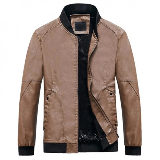 Men PU Zip Up Bomber Jacket