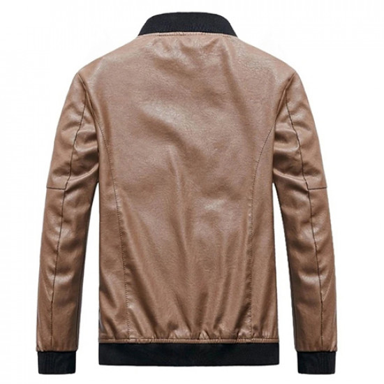 Men PU Zip Up Bomber Jacket