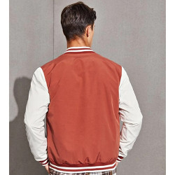  Men Striped Trim Two Tone Bomber Jacket