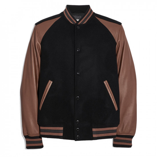  Leather Sleeve  Varsity Wool Jacket