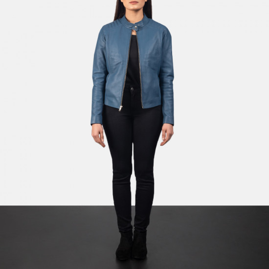 Kelsee Blue Leather Biker Jacket