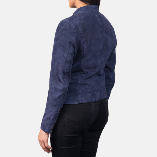 Kelsee Navy Blue Suede Biker Jacket