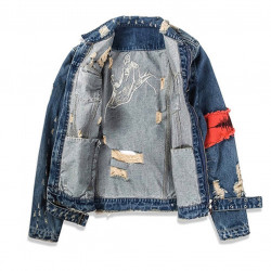  Men's Denim Jacket Ripped Distressed Jeans Jacket