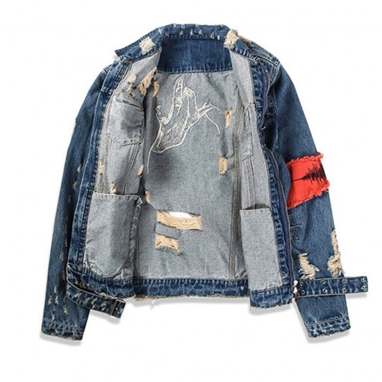  Men's Denim Jacket Ripped Distressed Jeans Jacket