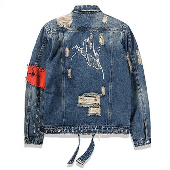  Men's Denim Jacket Ripped Distressed Jeans Jacket