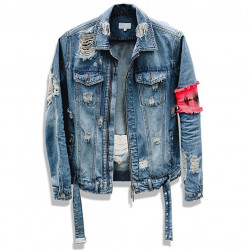  Men's Denim Jacket Ripped Distressed Jeans Jacket