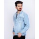 Mild Blue Distressed Denim Jacket with Acid Finishing for Men