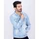 Mild Blue Distressed Denim Jacket with Acid Finishing for Men