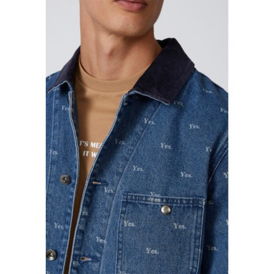  Printed Denim Jacket with Long Sleeves and Chest Pockets