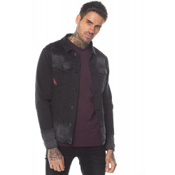 Distressed Denim Jacket Skinny Fit - Black