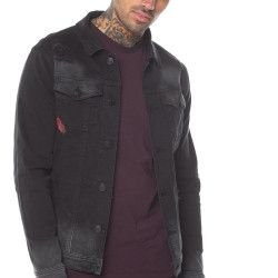 Distressed Denim Jacket Skinny Fit - Black