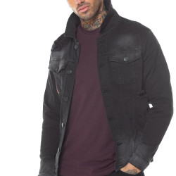 Distressed Denim Jacket Skinny Fit - Black