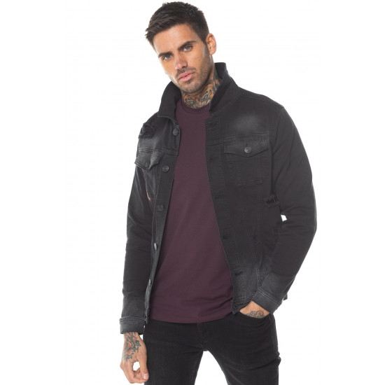 Distressed Denim Jacket Skinny Fit - Black