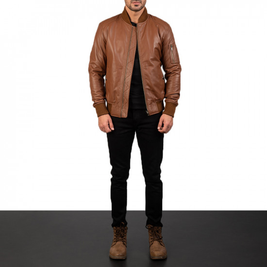  Brown Leather Bomber