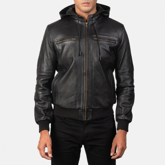 Black Leather Bomber Jacket