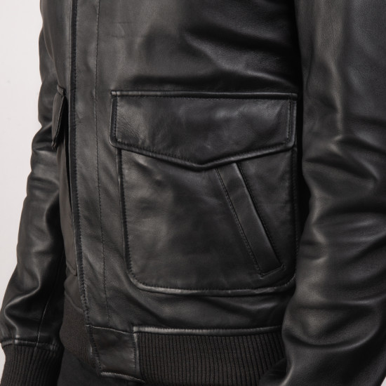 Coffmen Black Leather Bomber Jacket