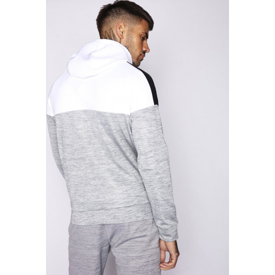 Taped Block Hooded Poly Track Top - Concrete Marl/White