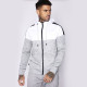 Taped Block Hooded Poly Track Top - Concrete Marl/White