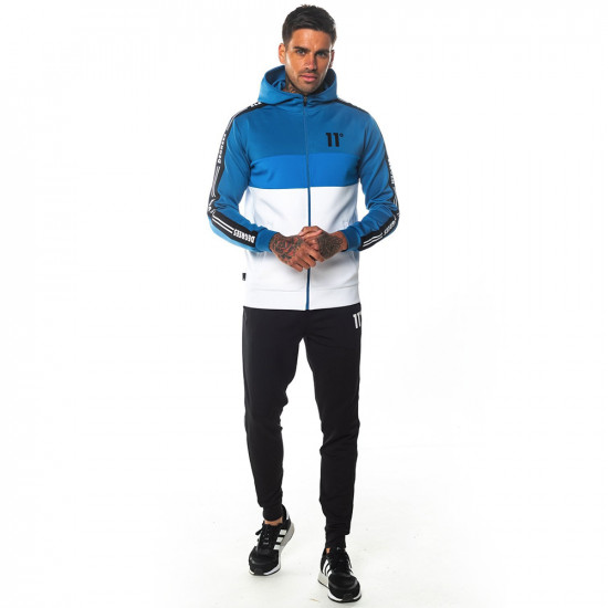 Triple Panel Taped Full Zip Poly Track Top With Hood - White/Deep Water Blue/Bright Blue