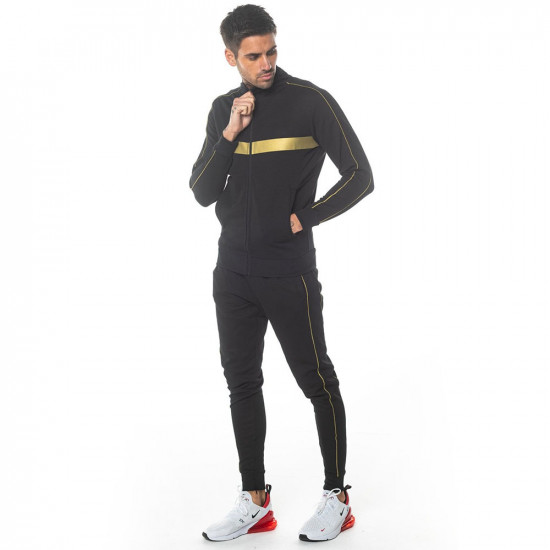  Panelled Poly Full Zip Track Top With Piping - Black/Gold