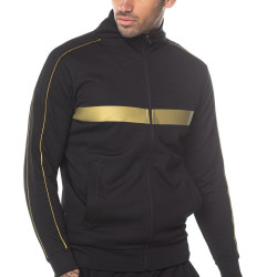  Panelled Poly Full Zip Track Top With Piping - Black/Gold