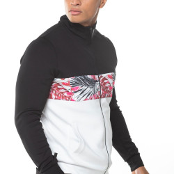 Floral Panel Block Poly Track Top - Black/White