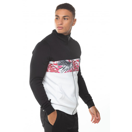 Floral Panel Block Poly Track Top - Black/White