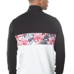  Floral Panel Block Poly Track Top - Black/White