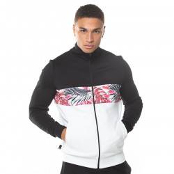  Floral Panel Block Poly Track Top - Black/White