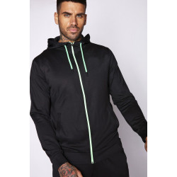 Color Pop Trims Hooded Poly Track Top - Black/Neon Green