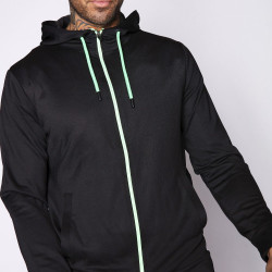 Color Pop Trims Hooded Poly Track Top - Black/Neon Green