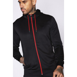 Colour Pop Trims Hooded Poly Track Top - Black/Hot Red