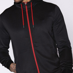 Colour Pop Trims Hooded Poly Track Top - Black/Hot Red