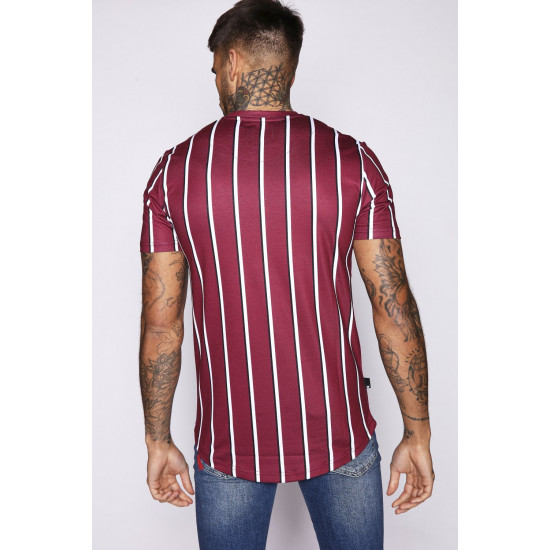 Pin Stripe T-Shirt - Burgundy/White