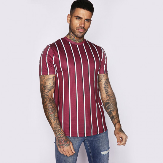 Pin Stripe T-Shirt - Burgundy/White