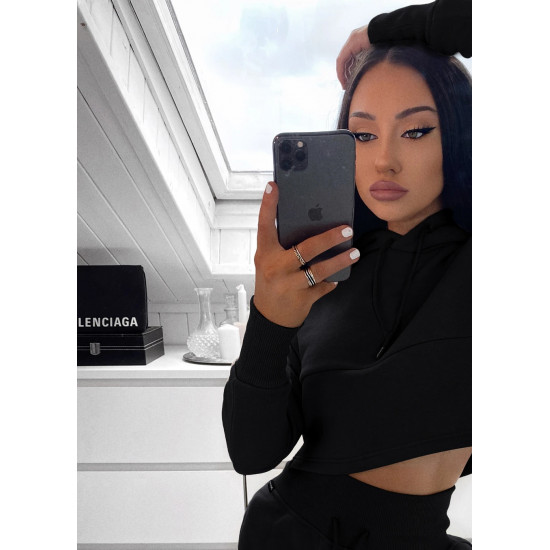 SKY HOODED CROP - BLACK