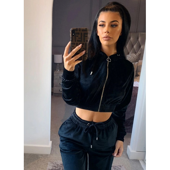  TEMPLE VELOUR TRACKSUIT TOP - BLACK