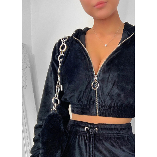  TEMPLE VELOUR TRACKSUIT TOP - BLACK