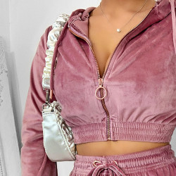  TEMPLE VELOUR TRACKSUIT TOP - ROSE PINK