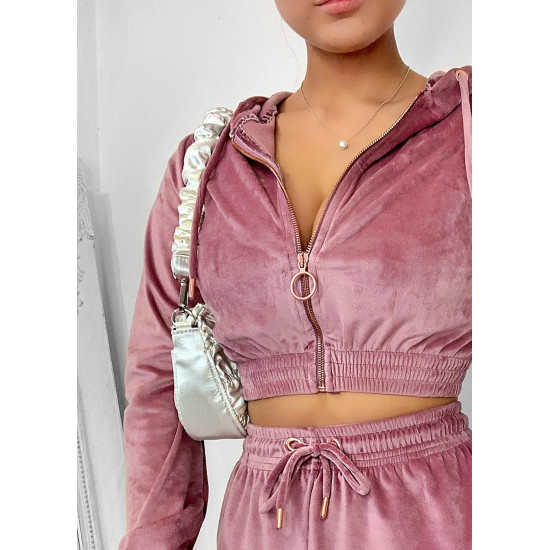  TEMPLE VELOUR TRACKSUIT TOP - ROSE PINK